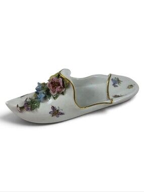 Meissen Porcelain Slipper Shoe with Applied Flowers & Hand Painted Insects 6.5"